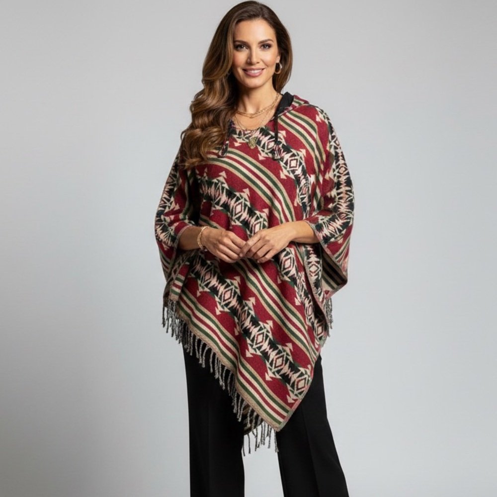 Nepal Handmade 100% Wool hooded Bohemian Poncho